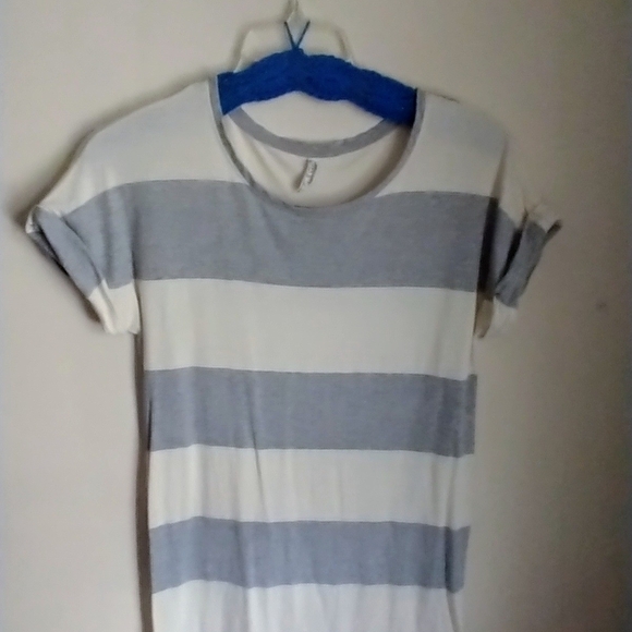 Striped Gray and White T-Shirt Dress - Picture 8 of 9